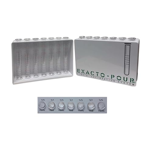 Spill-Stop 13-910 Exacto Pour Bar Test Kit, Liquid Calibration System for Bartender Training, Includes 7 Precision-Marked Plastic Tubes, 7 O-Rings, Stand, Funnel, Durable, Made in USA