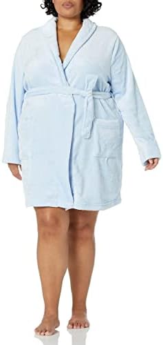Amazon Essentials Women's Mid-Length Plush Robe (Available in Plus Size), Light Blue, Small