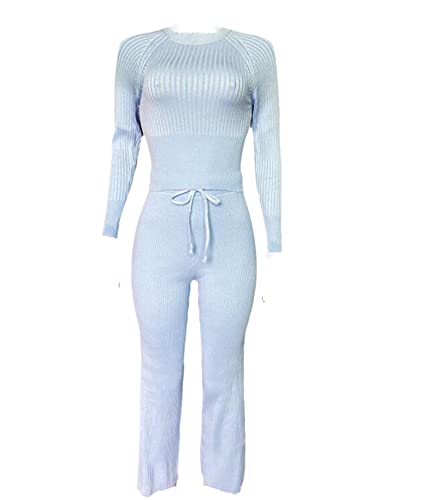 Survêtement tricoté 2 pièces pour femme - Ensemble d'hiver à manches longues - Pull et pantalon à jambes larges, 1, L Cover
