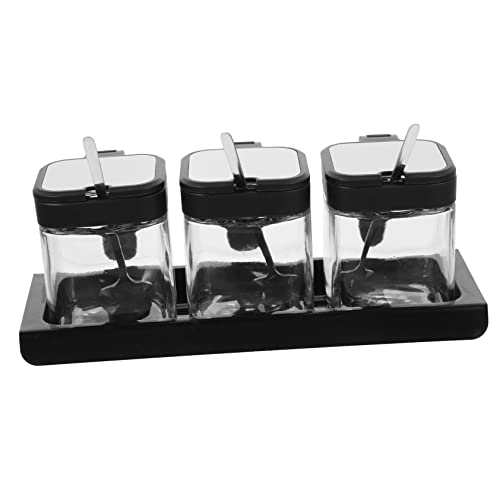 NAMOARLY 1 Set Seasoning Box Set Clear Seasoning Container Condiment Jar with Tray Clear Seasoning Jars Spice Storage Jar Sugar Bowls Condiment Storage Small Seasoning Pot Pots Glass Black