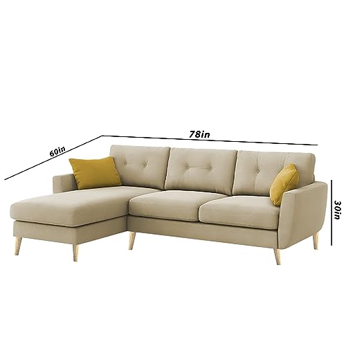 Image of BRAXTON Lindel LHS 4 Seater L Shape Sofa Set for Living Room (Cream) Premium Velvet Fabric Sofa
