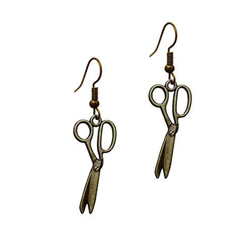 Stay Calm Antique Bronze Vintage Skeleton - Hair Dresser Scissors  Barber Shears Gold Tone Charm Pendant Steampunk Dangle Earrings for Women Lady Gifts (earring2012)