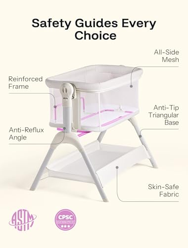 Image of HARPPA Cuddly Sway Baby Bassinet Bedside Sleeper, 3 in 1 Rocking Bassinet | Full Mesh Sides, Memory Foam Mattress, Cotton Quilted Cover, 5 Adjustable Heights, 360 Swivel Wheels, 3-7 Incline Range