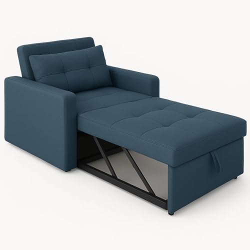 Image of CASASTYLE Trissa 1 Seater Pull-Out Premium Fabric Sofa Cum Bed Sofa Set for Living Room (Teal Fabric)