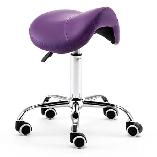 HUNTFF Silla de Oficina ergonómica con Forma de Silla de Montar, giratoria y Ajustable con Ruedas, Asiento de salón de Cuero sintético para Tatuajes, Belleza, pestañas y masajes.