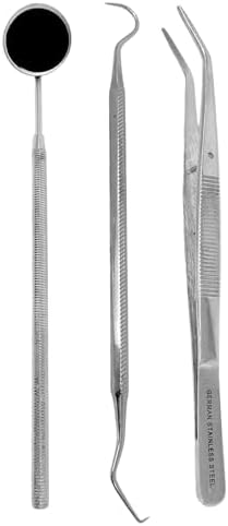 CynaMed Dental Tools Oral Care Kit (3-Pack) โ Stainless Steel Dental Pick, Tartar Scraper, Scaler, Tweezers, and Mouth Mirror for Personal & Pet Use