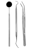 CynaMed Dental Tools Oral Care Kit (3-Pack) – Stainless Steel Dental Pick, Tartar Scraper, Scaler, Tweezers, and Mouth Mirror for Personal & Pet Use