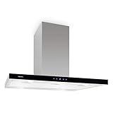 Klarstein Madonna - Dunstabzugshaube, Inselhaube, Energieeffizienzklasse B, 90 cm Breite, 500m³/h Abluftleistung, Abluft-/Umluftbetrieb, Sicherheitsglas, Beleuchtung, Touchpad, schwarz