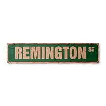 Remington Vintage Aluminum Street Sign Childrens Name Room Metal Sign Rustic Metal tin | Indoor/Outdoor | 18" Wide