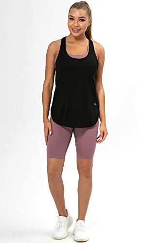 icyzone Workout Tank Tops for Women - Athletic Yoga Tops, Racerback Running Tank Top (M, Black/Black)