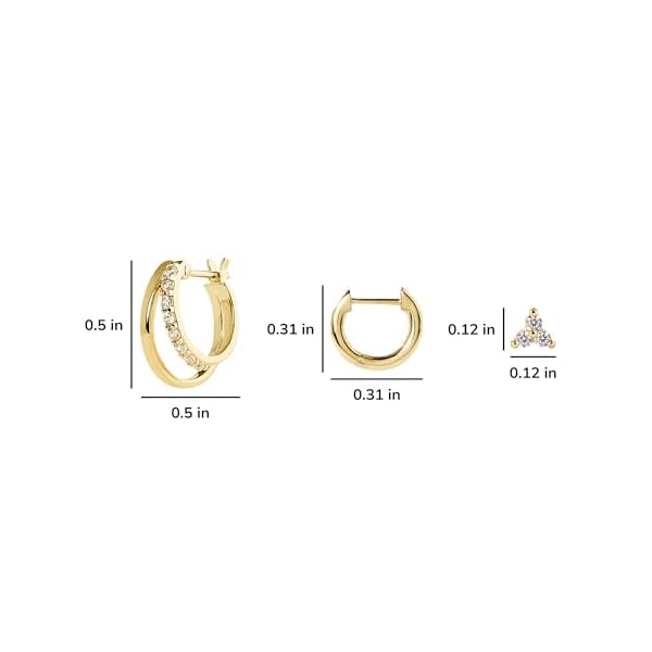 Ana Luisa Small Gold Earring Set - 14K Gold Plated With Cubic Zirconia Earrings - Hypoallergenic, Water-Resistant, Tarnish-Free Jewelry - Dainty Huggie Hoops & Stud Earrings for Women - 3 pairs - Image 5