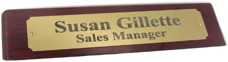 SHOP AWARDS AND GIFTS Personalized Engraved Name Plate for Desk 10 Inch Piano Rosewood Finish Wooden Block Custom Sign, Satin Brass