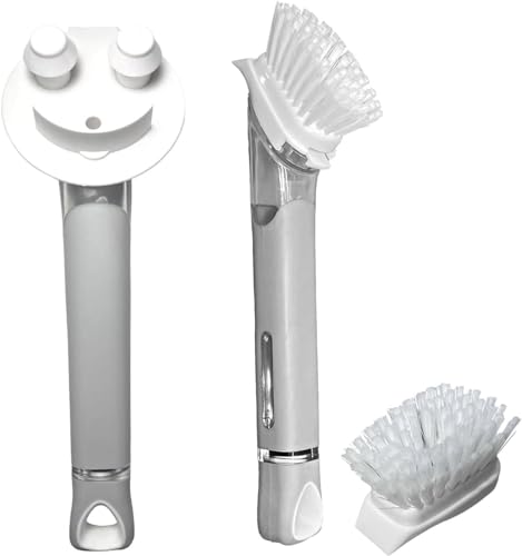 The Original Smiling Sponge Handle Soap Dispensing Handle by Smilyeez for The Smiling Sponge & Smilyeez Dishwand (White & White/Grey Combo)