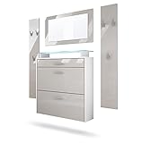 Almacenamiento: El mueble recibidor es una maravilla para el almacenaje. Con 1 zapatero colgante sin lámina trasera, 2 percheros y 1 espejo de pared, proporciona mucho espacio para guardar zapatos, abrigos y accesorios.
