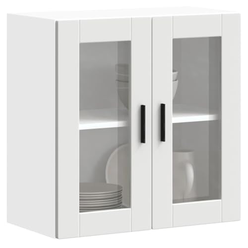 Tomostar Meuble Haut de Cuisine, Armoire Suspendue Cuisine Armoire Murale avec Porte en Verre Porto Blanc 60 x 31 x 60 cm
