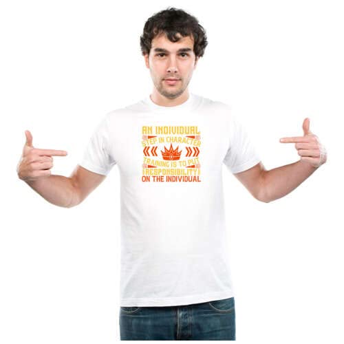 UDNAG Unisex Round Neck Graphic 'Team Coach | an Individual Step in Character Training is to Put Responsibility on The Individual' Polyester T-Shirt White [Size XXS/34in to 7XL/56in]