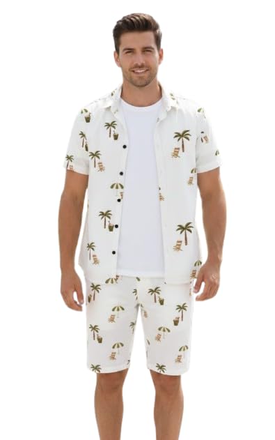 Men’s White Graphic LOVE Printed Co-ord Set | Shirt & Shorts Combo | Summer Casual Wear | Stylish Beach, Vacation & Party Outfit for Men-image-16
