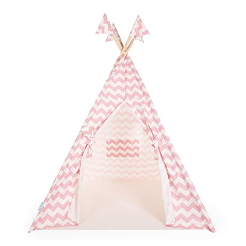 Canicove Teepee Tent for Kids - Award Winning 100% Cotton Play Tent - Large Indoor/Outdoor Tipi for Boys & Girls + Free Fun Flags! (Pink Stripes) - Afbeelding 3