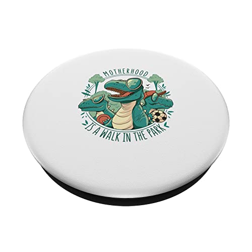 Motherhood is a Walk in Park Fun Cute Mother Dino T-Rex PopSockets Swappable PopGrip, Black - Image 2