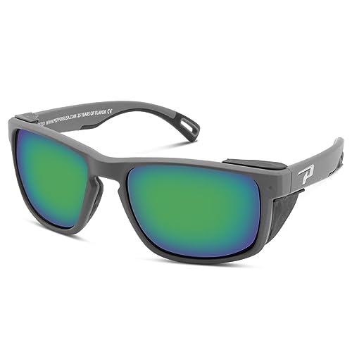 Pepper's Floating Collection Polarized Oval Sunglasses, Matte Grey/Emerald Green Mirror, 55X19X130MM2