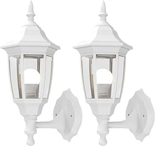 EMART Outdoor Porch Sconce LED Exterior Wall Light Fixtures, Special Handling Anti-Corrosion Plastic Material, Waterproof Security Lamp for Garage, Front Door, House - 2 Pack, White (Bulb Included)
