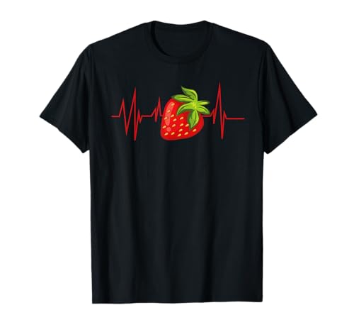 Erdbeeren Rote Frucht Herzschlag EKG Vegan T-Shirt
