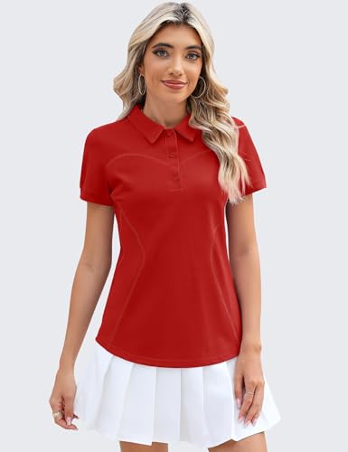 Image of TFSDOD Womens Golf Polo Shirts Collared Short Sleeve T Shirt Lightweight Moisture Wicking Polo Casual 3 Buttons Outfits