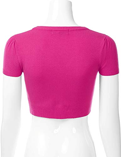 Eimin Women's Fitted Bolero Shrug Cropped Short Sleeve Cardigan Sweater Magenta S #TOP3