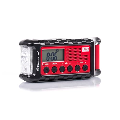 Midland ER300 multifunktionales Emergency Kurbel-Radio, Powerbank, AM/FM-Funkempfänger, Dynamo-Taschenlampe, wiederaufladbare Akkus, USB-Kabel, C1173