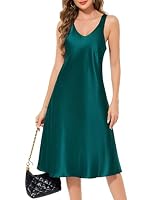 Sopesil Satin Nachthemd Damen Lang V-Ausschnitt Negligee Ärmello Cami Nachtkleid Nachtwäsche Sommer Sleepwear Dunkel Grün M – Ansicht 5
