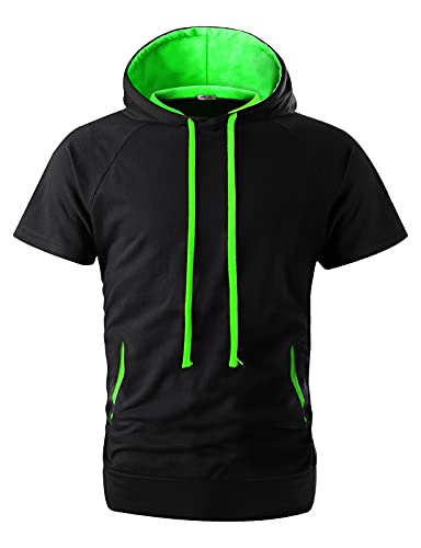 Ohoo Men's Short Sleeve Hoodie Pullover Slim Fit Lightweight Summer Hooded Sweatshirt2