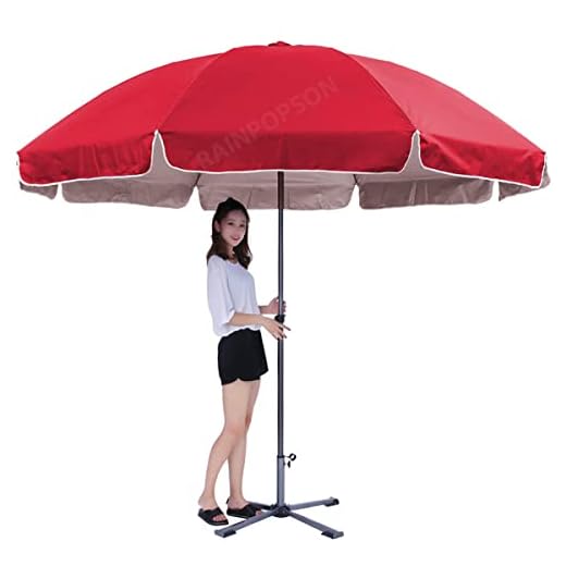 RAINPOPSON Super Cloth Umbrella With Stand Holder for Patio Garden Outdoor, Waterproof, 42in/7ft Big Size (Red)