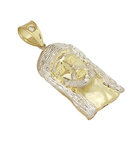 10k Yellow Gold Jesus Face Pendant Jesus Head Charm 2 inch3