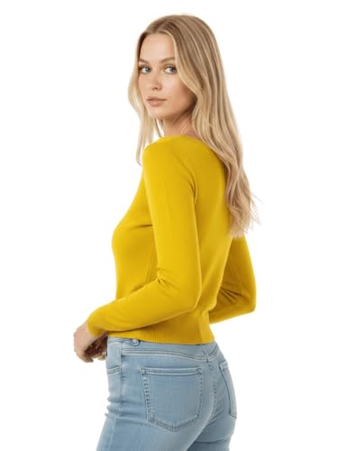 Image of Women's Crop Top Stretch Sweater - Long Sleeve Slim Bodycon Crewneck Casual Basic Solid Cropped Knit Pullover Top