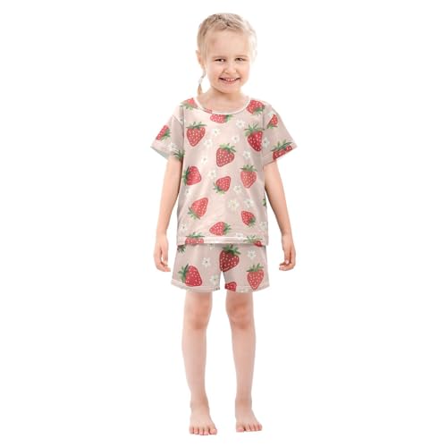 ALAZA Strawberry Flower Floral Pajamas Short Sleeve 2 Piece Sleepwear Top and Bottom Pajama Set Unisex3