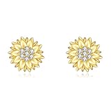 VONALA Sunflower Earrings Stud for Women 925 Sterling Silver 18K Gold Plated Flower Jewelry Birthday Gifts for Her (Sunflower-A)