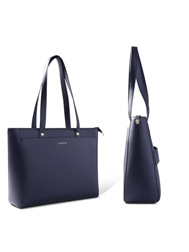 Image of Premium Work Tote Bag for Women with 16-Inch Laptop Compartment | Vegan Leather Office Travel Handbag with Trolley Sleeve, Water Bottle Pocket & Organized Compartments |