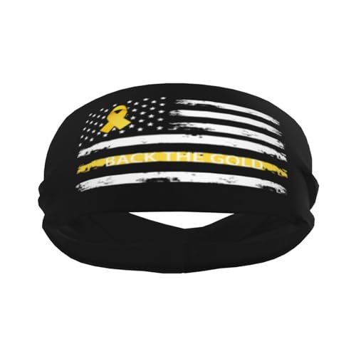 Back The Gold Ribbon USA Flag Childhood Cancer Awareness Adjustable Sports Headband Moisture-Wicking Sweatband for Running & Workout2