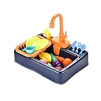 NIWWIN Pretend Play Kids Kitchen Sink Toys Set mit fließendem Wasser Lerngeschenke Jungen Mädchen Simulation Geschirrspüler Arbeitsarmatur & Abfluss Geschenke (Blau)