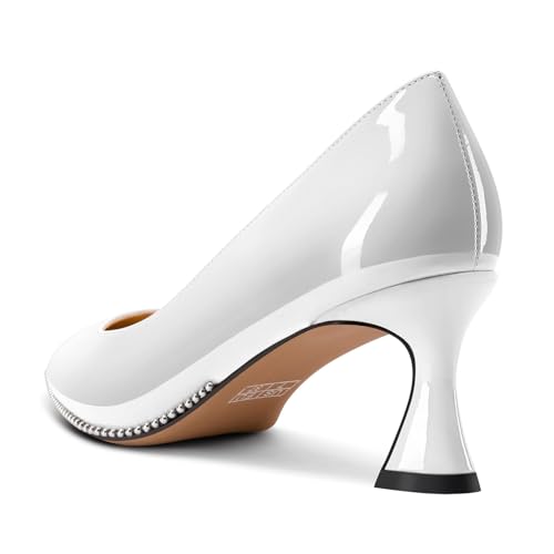 Image of TNYNFBEB Womens Mid Kitten Heel Pointed Toe Pumps Slip-on Silver Beaded Prom Party Dress Patent Leather 2.6 Inches Heels