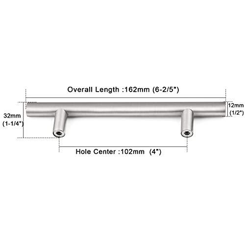 Image of Probrico 30 Pack|4 Inch Hole Centers Satin Nickel Cabinet Handles, Euro Style Drawer Pulls, Stainless Steel Modern Round T Bar Kitchen Cabinet Pulls, Cabinet Hardware for Bathroom Bedroom