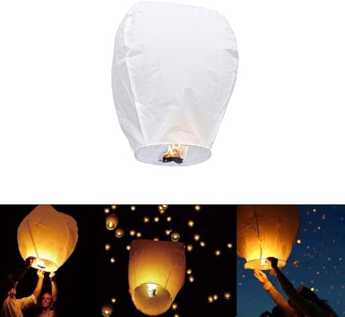 Faroles chinos hechos a mano biodegradable resistentes de papel de cumpleaños volador Desea linternas celestiales boda nueva fiesta cumpleaños conmemoraciones (10 unidades blancas)