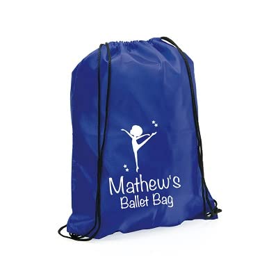eBuyGB Personalised Drawstring Ballet Bag, Kids Reusabke Nylon Dance Shoes Bag for Girls & Boy - 6 Designs to Choose From (Blue)