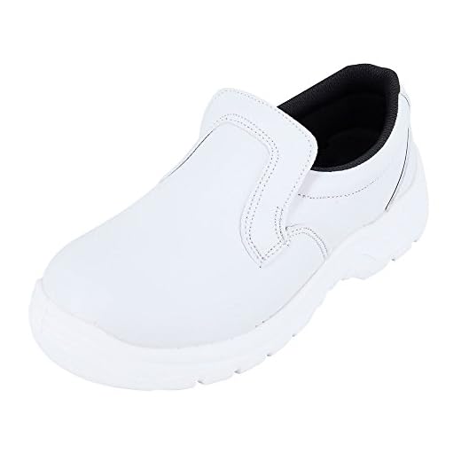 Chaussure de Cuisine Blanche Forme Mocassin Idéale Chaussure Industrie Agro Alimentaire avec Protection ISO20346 Forme Mocassin de Cuisine Pointure 45