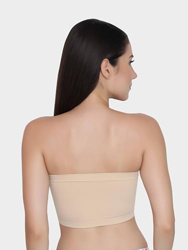Image of GLAMORAS Polyester Spandex Padded Strapless Non Wired Removable Pads Seamless Bandeau Tube Top Bra