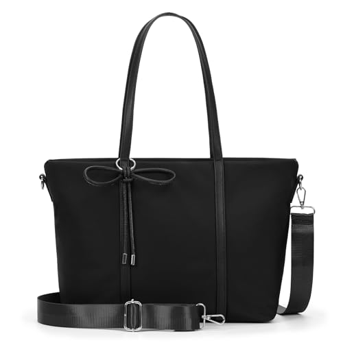 Tote Bag for Women Nylon Crossbody Bags Medium Aesthetic Shoulder Handbags with Bow for Travel Work College with Zip