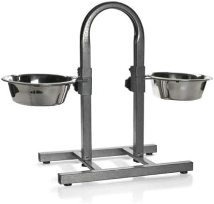 Dog Elevated Food Bowl Holder Set - Cat & Dog Feeding Station Stand Nonslip, Adjustable Height Double Feeder 2 Stainless Steel Water Bowls for Pet (Large (U-Shaped))