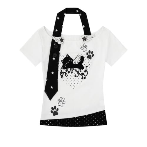 Image of Kawaii Cutecore Harajuku Y2k 2000s Tops Summer Preppy Aesthetic Alt Goth Emo Short Sleeve Graphic Tees