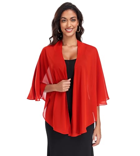 Image of Pukguro Shawl Wraps for Women Evening Dresses Chiffon Soft Capelets Wedding Bridal Cover Up Red