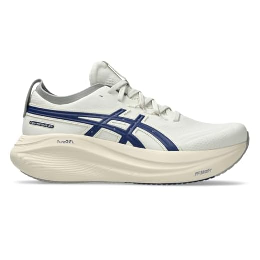 ASICS Tênis de corrida masculino Gel-Nimbus 27, Azul vidoeiro/índigo, 43